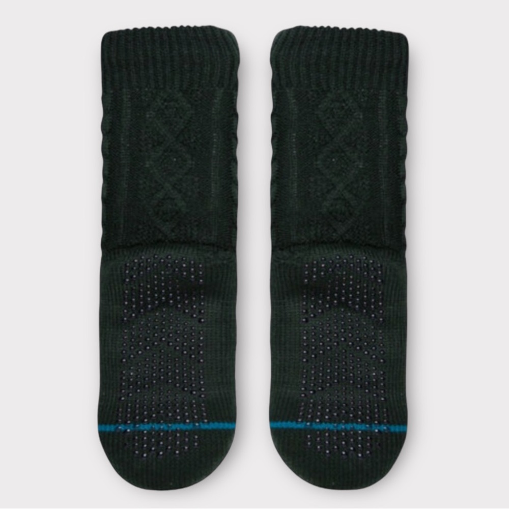 Stance Slipper Socks Roasted Cable Knit Dark Green Grip Anti-Slip Cozycore NWT